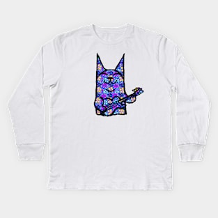 Rockstar Cat pop Art by LowEndGraphics Kids Long Sleeve T-Shirt